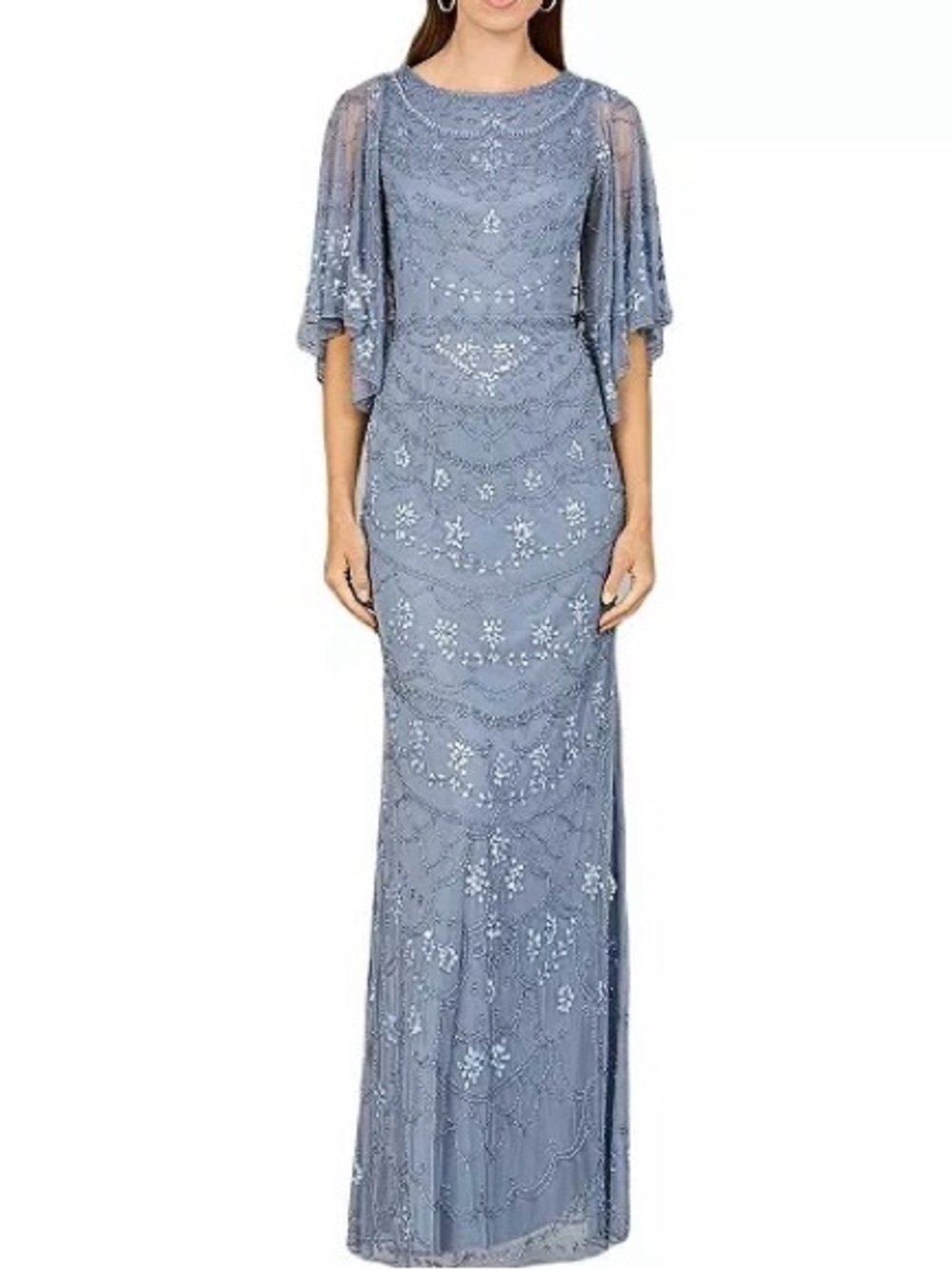 LARA Beaded Slate Blue Maxi Gown